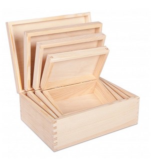 4 pudełka drewniane w kształcie prostokątu