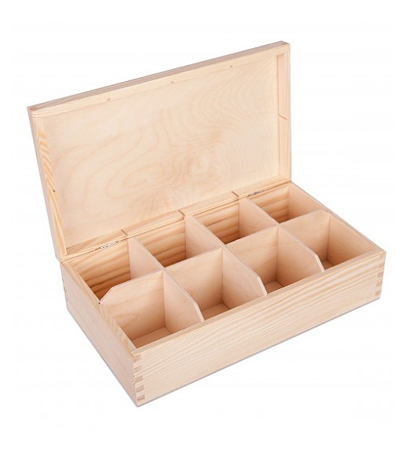 Pudełko na hernatę z 8 przegrodami wykonane z drewna